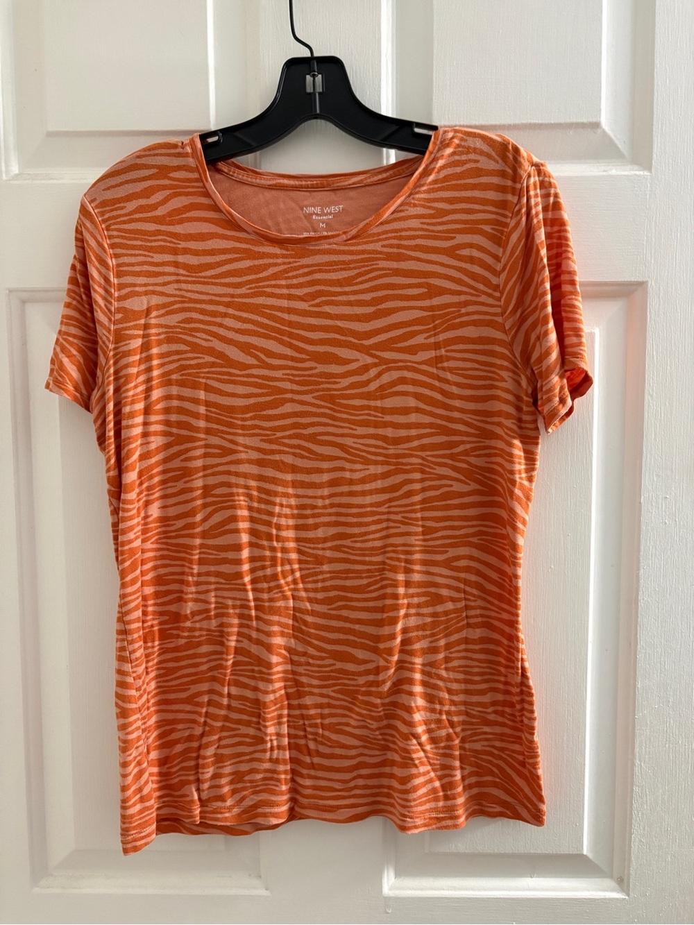 Nine West Orange Zebra-Print Short Sleeve Tee